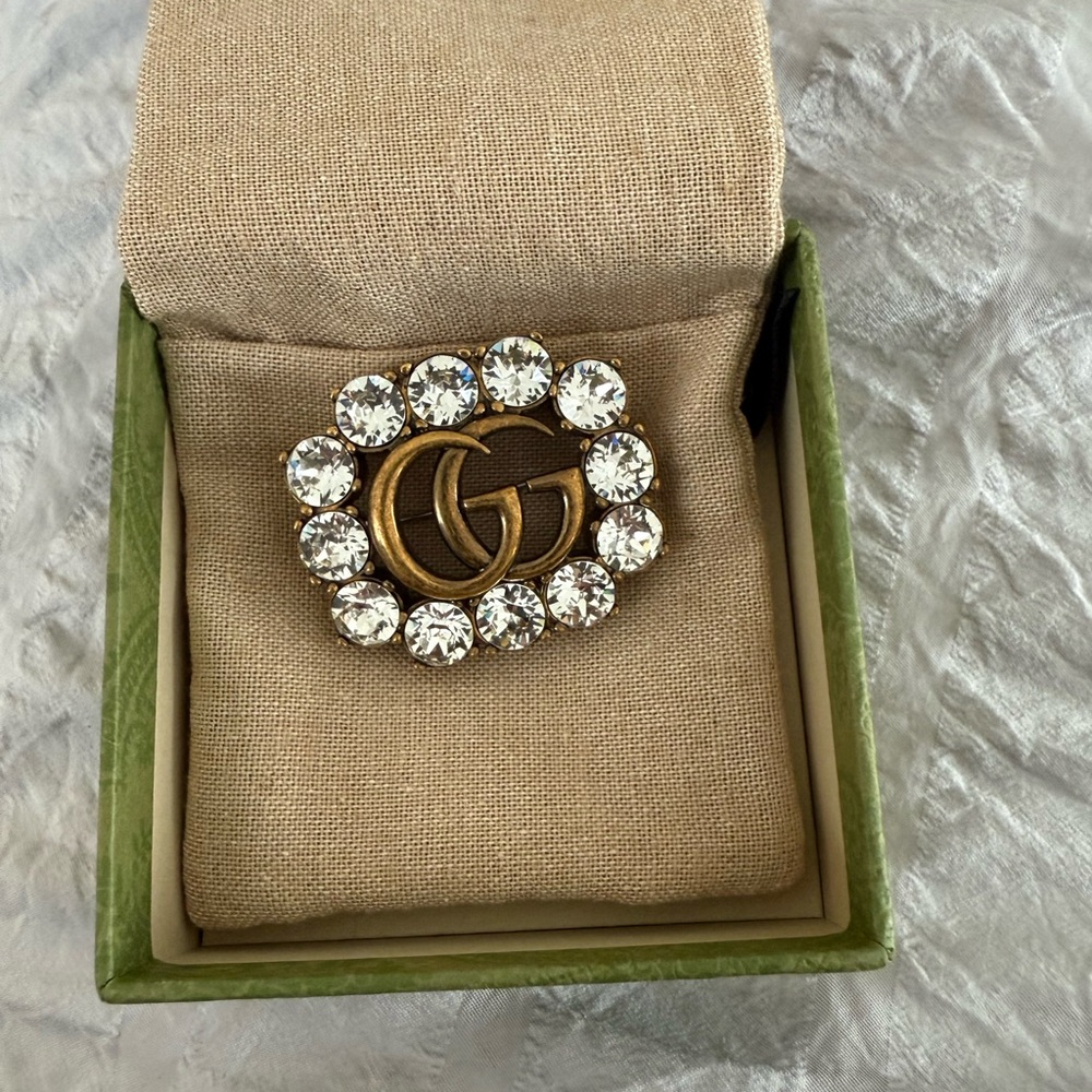 Gucci Gold and Silver Crystal Embellished Brooch